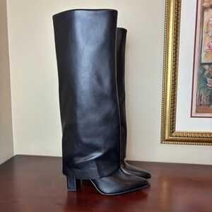 Scoop Women's Faux Leather Fold Over Zip Knee High Black Heeled Boots Sz. 6 NEW